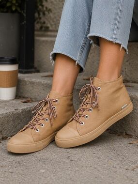 . Bangs Khaki & Red Zion Sand High Top Sneakers